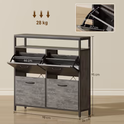 HOMCOM Shoe Cabinet with 4 Flip Drawers, Holds 12-20 Pairs - Grey - Additional view 2