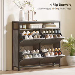 HOMCOM Shoe Cabinet with 4 Flip Drawers, Holds 12-20 Pairs - Grey - Additional view 3
