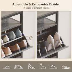 HOMCOM Shoe Cabinet with 4 Flip Drawers, Holds 12-20 Pairs - Grey - Additional view 5
