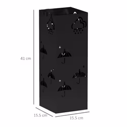 HOMCOM Decorative Umbrella Holder w/ Drip Tray 4 Hooks for Entryway Black