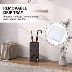 HOMCOM Decorative Umbrella Holder w/ Drip Tray 4 Hooks for Entryway Black