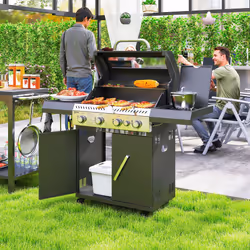 Outsunny 4+1 Burner Gas BBQ Grill with Clear View Lid, Thermometer, Black