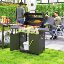 Outsunny 4+1 Burner Gas BBQ Grill with Clear View Lid, Thermometer, Black