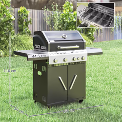 Outsunny 4+1 Burner Gas BBQ Grill with Clear View Lid, Thermometer, Black