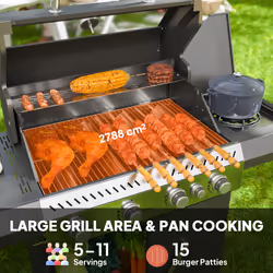 Outsunny 4+1 Burner Gas BBQ Grill with Clear View Lid, Thermometer, Black