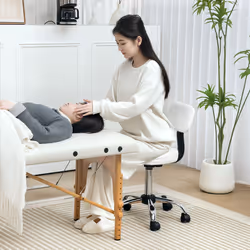 HOMCOM Rolling Stool with Backrest, Wheels, Faux Leather Salon Chair, White