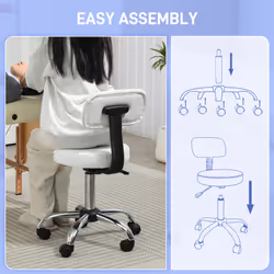 HOMCOM Rolling Stool with Backrest, Wheels, Faux Leather Salon Chair, White - Additional view 5