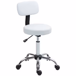 HOMCOM Rolling Stool with Backrest, Wheels, Faux Leather Salon Chair, White - Additional view 8