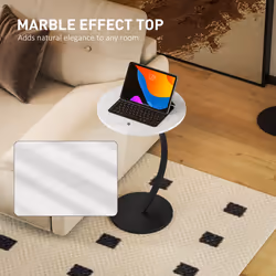 HOMCOM C Shaped Side Table, Round Bedside Table w/ Marble Effect Top, White - Additional view 4
