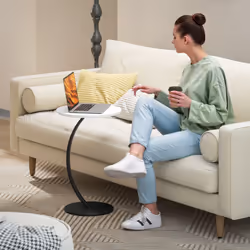 HOMCOM C Shaped Side Table, Round Bedside Table w/ Marble Effect Top, White - Additional view 6