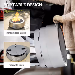 Outsunny Round Fire Pit with Grill Net, Stainless Steel Firepit, Silver - Additional view 4