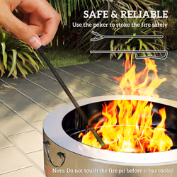 Outsunny Round Fire Pit with Grill Net, Stainless Steel Firepit, Silver - Additional view 5
