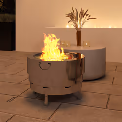 Outsunny Round Fire Pit with Grill Net, Stainless Steel Firepit, Silver - Additional view 6