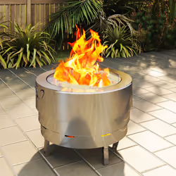 Outsunny Round Fire Pit with Grill Net, Stainless Steel Firepit, Silver - Additional view 8
