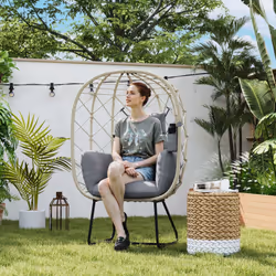 Outsunny Rattan Garden Egg Chair with Thickened Cushion, Headrest, Grey