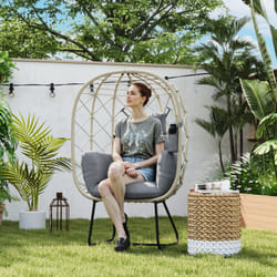 Outsunny Rattan Garden Egg Chair with Thickened Cushion, Headrest, Grey