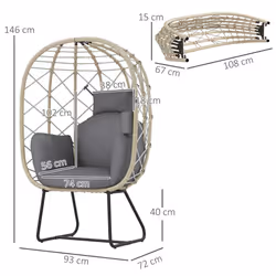 Outsunny Rattan Garden Egg Chair with Thickened Cushion, Headrest, Grey