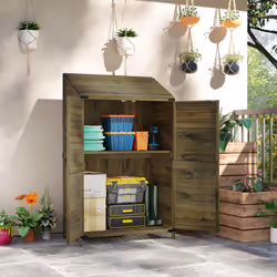 Outsunny Wooden Garden Storage Shed w/Double Doors and Shelves, Olive Brown