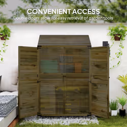 Outsunny Wooden Garden Storage Shed w/Double Doors and Shelves, Olive Brown