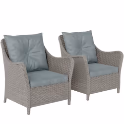 Outsunny 2 Pieces Rattan Garden Chairs, Cushioned Rattan Chairs, Light Grey