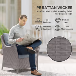 Outsunny 2 Pieces Rattan Garden Chairs, Cushioned Rattan Chairs, Light Grey - Additional view 4