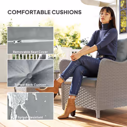 Outsunny 2 Pieces Rattan Garden Chairs, Cushioned Rattan Chairs, Light Grey - Additional view 5