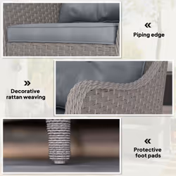 Outsunny 2 Pieces Rattan Garden Chairs, Cushioned Rattan Chairs, Light Grey - Additional view 6