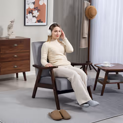 HOMCOM Velvet Armchair with Solid Wood Frame and Thick Padded - Grey