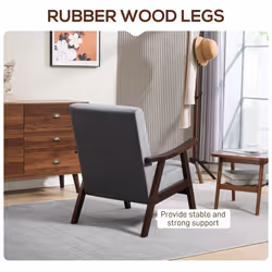HOMCOM Velvet Armchair with Solid Wood Frame and Thick Padded - Grey
