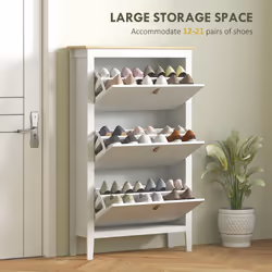 HOMCOM 3 Drawer Shoe Cabinet with Flip Doors for Hallway, Entryway, White