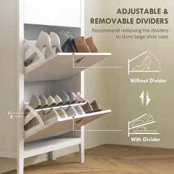 HOMCOM 3 Drawer Shoe Cabinet with Flip Doors for Hallway, Entryway, White - Additional view 4