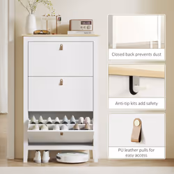 HOMCOM 3 Drawer Shoe Cabinet with Flip Doors for Hallway, Entryway, White - Additional view 6