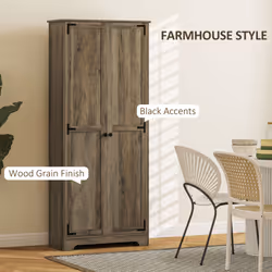 HOMCOM Farmhouse Kitchen Cupboard, Kitchen Cabinet, Grey Wood-Effect