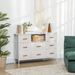 HOMCOM Boucle Chest of Drawers, 2 USB & 2 AC Ports, 8 Drawers Dresser
