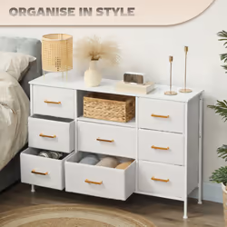 HOMCOM Boucle Chest of Drawers, 2 USB & 2 AC Ports, 8 Drawers Dresser