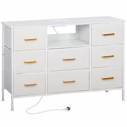 HOMCOM Boucle Chest of Drawers, 2 USB & 2 AC Ports, 8 Drawers Dresser - Additional view 6