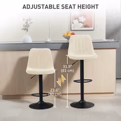 HOMCOM Bar Stools Set of 2 Adjustable Swivel Bar Chairs with Backrest Beige