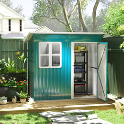 Outsunny 7 x 4ft Galvanised Steel Garden Shed with Foundation Kit, Green