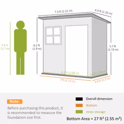 Outsunny 7 x 4ft Galvanised Steel Garden Shed with Foundation Kit, Green