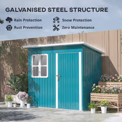 Outsunny 7 x 4ft Galvanised Steel Garden Shed with Foundation Kit, Green