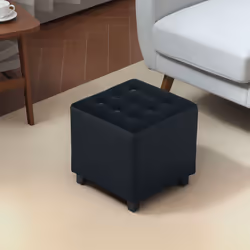 HOMCOM Square Footstool Small Ottoman w/ Wood Legs for Bedroom Charcoal Grey