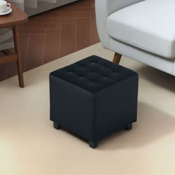 HOMCOM Square Footstool Small Ottoman w/ Wood Legs for Bedroom Charcoal Grey