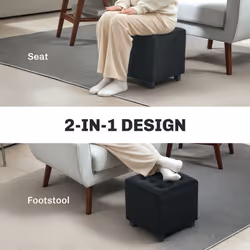 HOMCOM Square Footstool Small Ottoman w/ Wood Legs for Bedroom Charcoal Grey