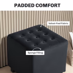 HOMCOM Square Footstool Small Ottoman w/ Wood Legs for Bedroom Charcoal Grey