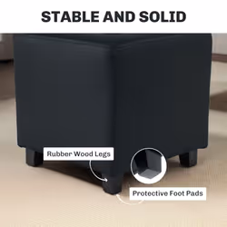 HOMCOM Square Footstool Small Ottoman w/ Wood Legs for Bedroom Charcoal Grey - Additional view 4