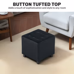 HOMCOM Square Footstool Small Ottoman w/ Wood Legs for Bedroom Charcoal Grey - Additional view 5