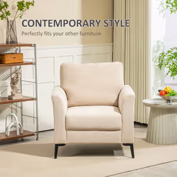 HOMCOM Linen Fabric Modern Accent Chair with Metal Legs, Wood Frame, Beige - Additional view 4