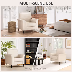 HOMCOM Linen Fabric Modern Accent Chair with Metal Legs, Wood Frame, Beige - Additional view 6