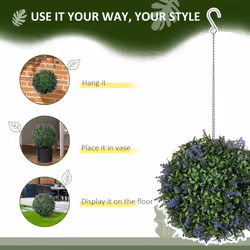 HOMCOM Set of 2 Artificial Plant Topiary Balls, Faux Plants, Purple - Additional view 4