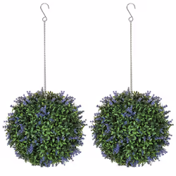 HOMCOM Set of 2 Artificial Plant Topiary Balls, Faux Plants, Purple - Additional view 8